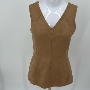 Bailey 44 Faux Suede V-Neck Sleeveless Top Tan Brown Size M USA Made Chic